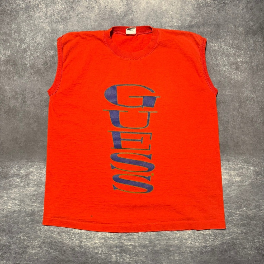 Vintage‎ Guess Georges Marciano Muscle Tee Orange Graphic Sleeveless Shirt OS
